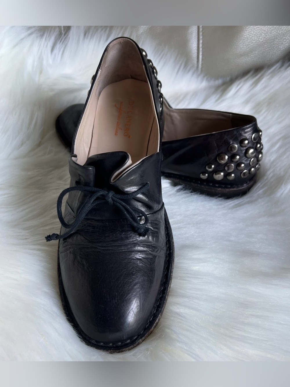 Ducanero Italian Handcrafted Black Leather Studded Derby Oxfords Size 39